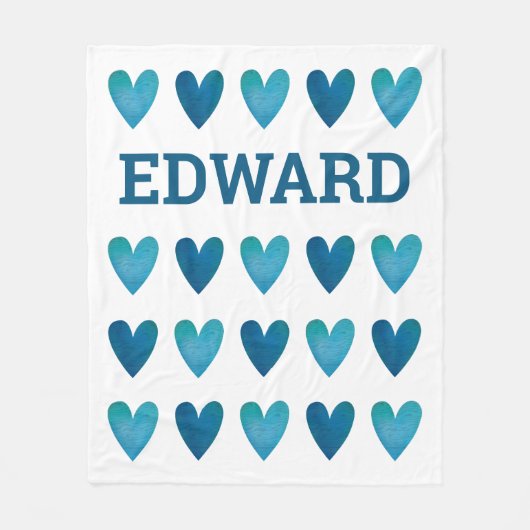 Personalized Boy Blue Hearts Valentines Day Fleecedecke (Vorderseite)
