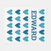 Personalized Boy Blue Hearts Valentines Day Fleecedecke (Vorderseite (Horizontal))