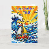 Personalized Boy's Birthday | Sailboat and Shark  Karte (Vorderseite)