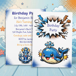 Personalized Boy's Nautical Whale  Birthday Party Einladung
