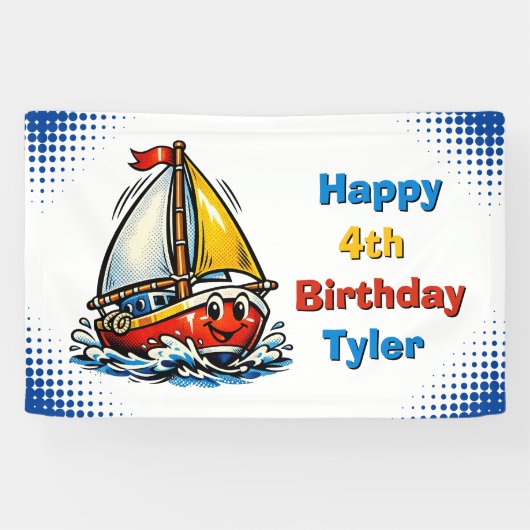 Personalized Boy's Sailboat Themed Birthday Party Banner (Horizontal)
