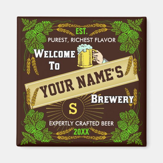 Personalized Brewery Welcome: Hops Barley Beer Magnet (Vorne)