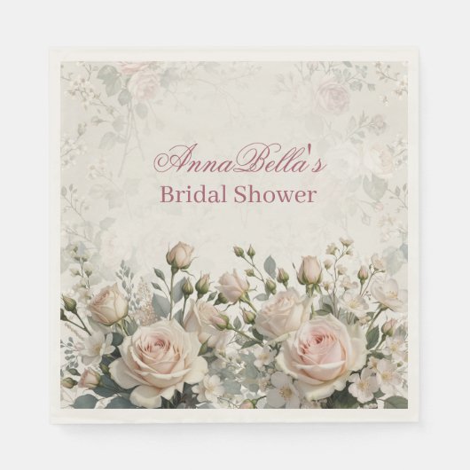 Personalized Bridal Shower Napkins | Blush Rose Serviette (Vorderseite)