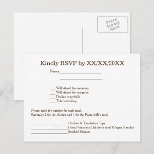 Personalized Bride & Groom RSVP and Menu Postcard Einladungspostkarte