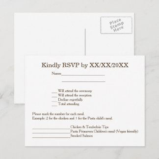 Personalized Bride & Groom RSVP and Menu Postcard Einladungspostkarte