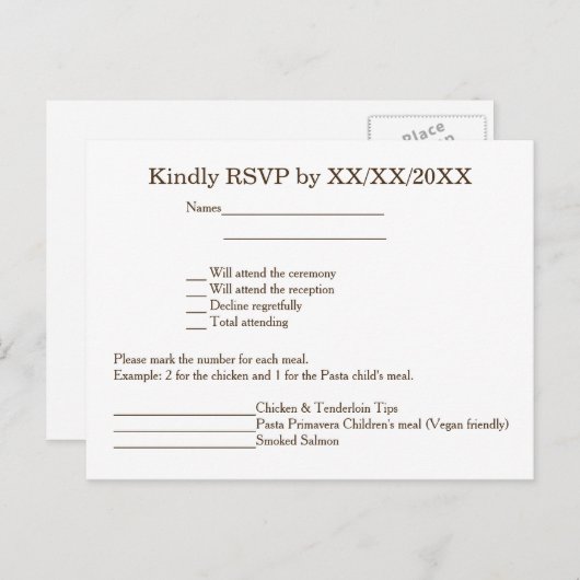 Personalized Bride & Groom RSVP and Menu Postcard Einladungspostkarte (Vorne/Hinten)