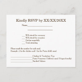 Personalized Bride & Groom RSVP and Menu Postcard Einladungspostkarte