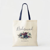 Personalized Bridesmaid Floral Navy Blue Purple Tragetasche (Vorne)