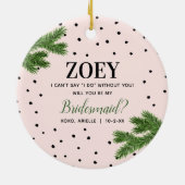 Personalized Bridesmaid Propoal Pink with Dots Keramik Ornament (Hinten)