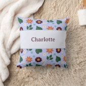 Personalized Bright Blue Colorful Floral Name Kissen (Decke)