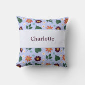 Personalized Bright Blue Colorful Floral Name Kissen (Vorderseite)