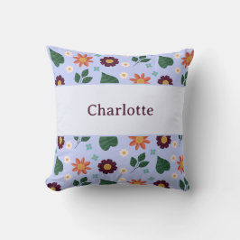 Personalized Bright Blue Colorful Floral Name Kissen