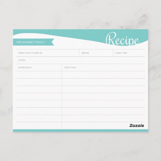 Personalized Bright Blue & White Recipe Card Postkarte (Rückseite)
