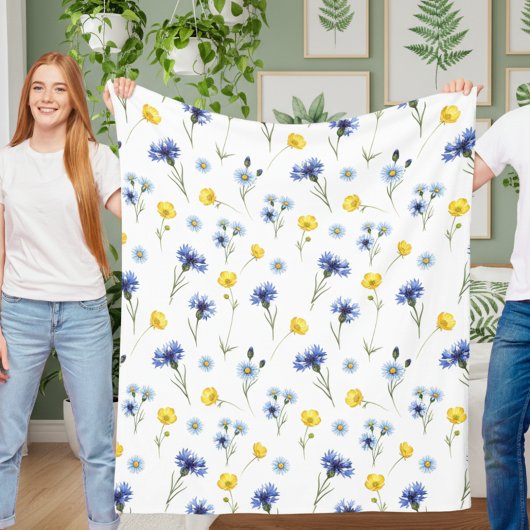 Personalized Bright Wildflower Poppy Cornflower Fleecedecke