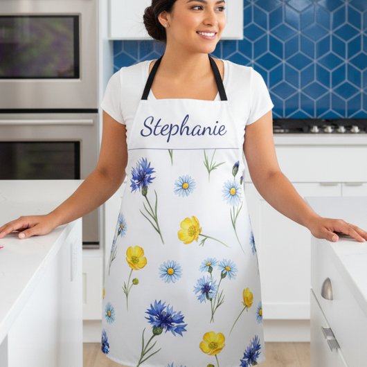 Personalized Bright Wildflower Poppy Cornflower Schürze