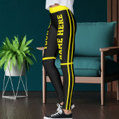 Personalized Bright Yellow Black Stripes Cat Names Leggings