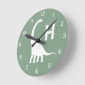 Personalized Brontosaurus Kids Wall Clock Sage Gre Runde Wanduhr (Winkel)