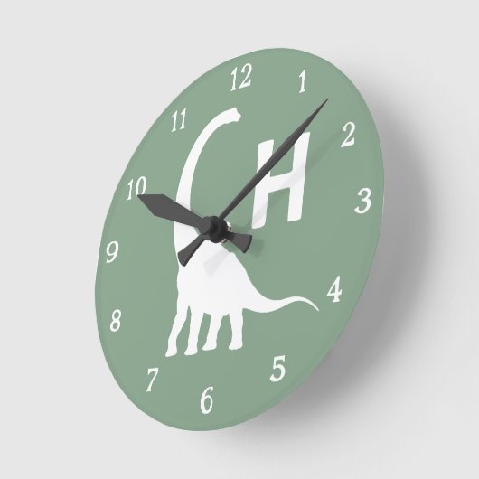 Personalized Brontosaurus Kids Wall Clock Sage Gre Runde Wanduhr (Winkel)