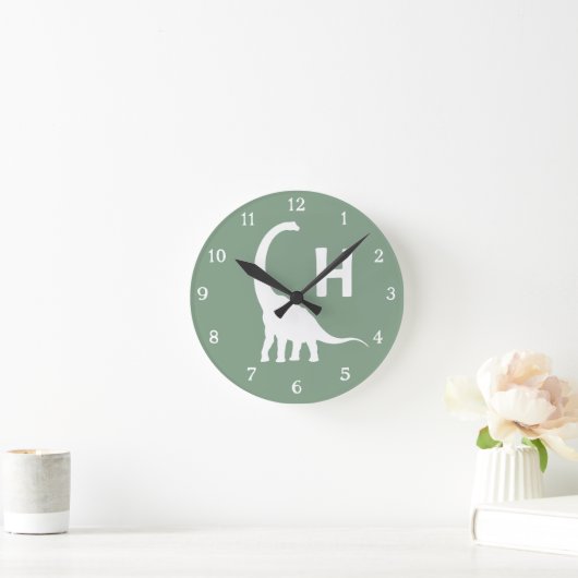 Personalized Brontosaurus Kids Wall Clock Sage Gre Runde Wanduhr (Zuhause)
