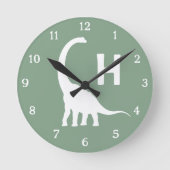 Personalized Brontosaurus Kids Wall Clock Sage Gre Runde Wanduhr (Vorderseite)