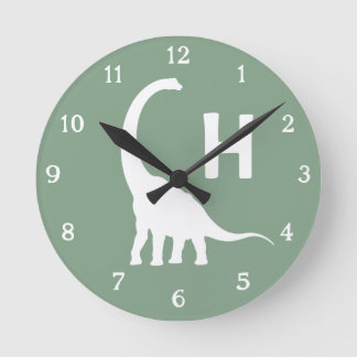 Personalized Brontosaurus Kids Wall Clock Sage Gre Runde Wanduhr
