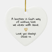 Personalized Brother Gold Heart Keepsake Keramik Ornament (Hinten)