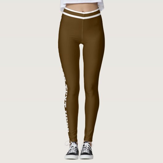 Personalized Brown And White Stripes Custom Text Leggings (Vorderseite)