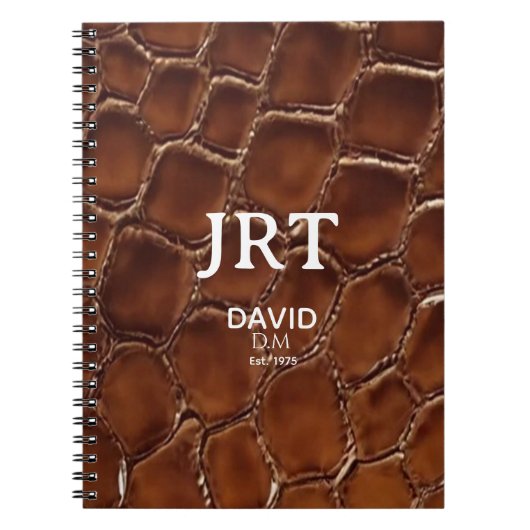 Personalized Brown Crocodile Leather Monogram Notizblock (Vorderseite)
