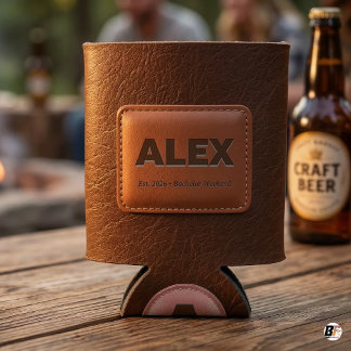 Personalized Brown Faux Leather Bachelor Party C Dosenkühler