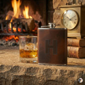 Personalized Brown Leather Hip Monogram Initial H  Flachmann