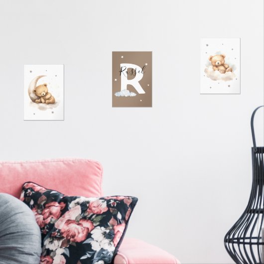 Personalized Brown Teddy Bear Nursery Poster Set (Wohnzimmer)