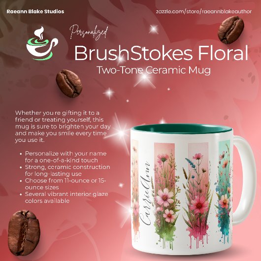 Personalized Brushstrokes Floral Design  Zweifarbige Tasse