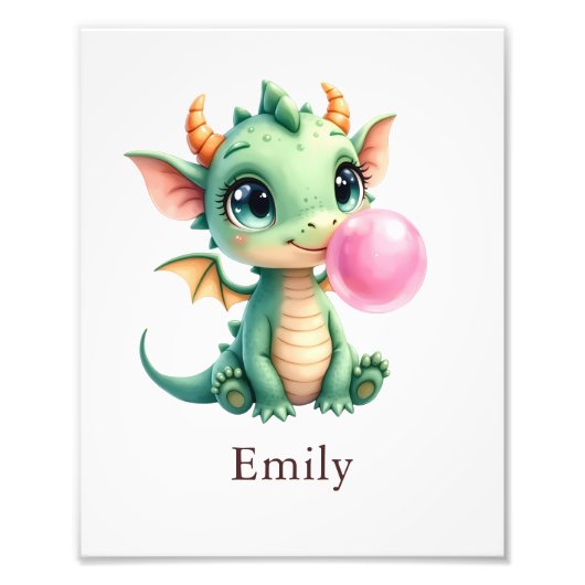 Personalized Bubblegum Dragon Kids Room Wall Art Fotodruck (Vorne)