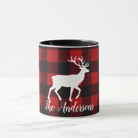 Personalized Buffalo Plaid Deer Family Name Mug Gi Tasse (Zentrum)
