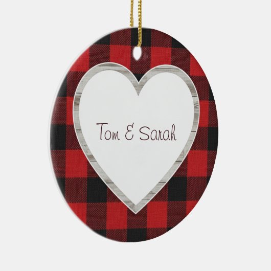 Personalized Buffalo Plaid Heart Rustic  Keramik Ornament (Rechts)