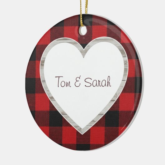 Personalized Buffalo Plaid Heart Rustic  Keramik Ornament (Links)