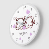 Personalized Bunny Purple Heart Nursery Wall Clock Große Wanduhr (Winkel)