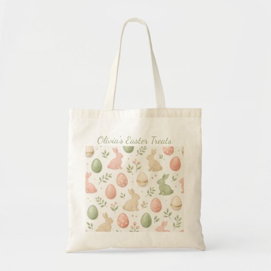 Personalized Bunny Watercolor Easter Egg Hunt Tote Tragetasche (Vorne)