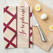 Personalized Burgundy Cream Lattice Elegant Chic Geschirrtuch (Viertel Falte)