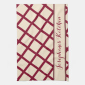 Personalized Burgundy Cream Lattice Elegant Chic Geschirrtuch (Vertikal)