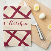 Personalized Burgundy Cream Lattice Elegant Chic Geschirrtuch (Viertel Falte)