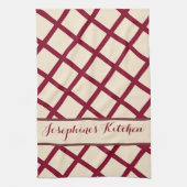 Personalized Burgundy Cream Lattice Elegant Chic Geschirrtuch (Vertikal)