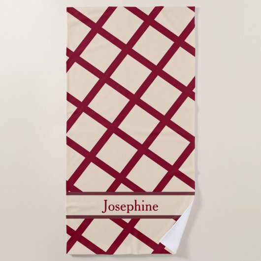 Personalized Burgundy Cream Lattice Elegant Chic Strandtuch (Vorderseite)