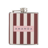 Personalized Burgundy & Ivory Stripe Flachmann (Vorderseite)