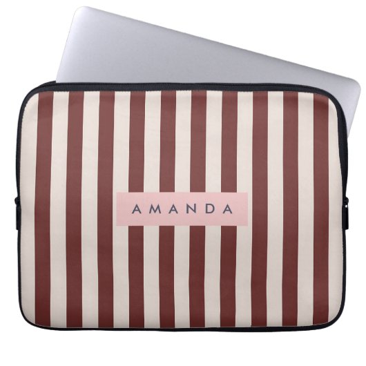 Personalized Burgundy & Ivory Stripe Laptopschutzhülle (Vorderseite)