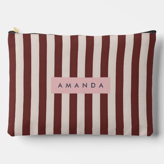 Personalized Burgundy & Ivory Stripe Zubehörtasche (Vorderseite)