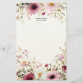 Personalized Burgundy Pink Wildflowers Florals  Briefpapier (Vorderseite)