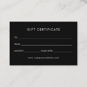 Personalized Business Logo Simple Gift Certificate Visitenkarte (Rückseite)