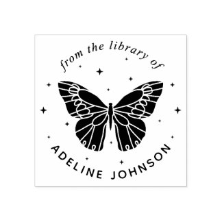 Personalized Butterfly Ex Libris From the Library Gummistempel