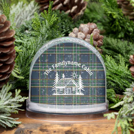 Personalized Cabin Snow Globe with Green Tartan  Schneekugeln
